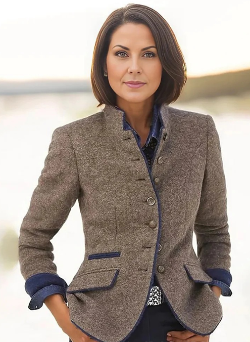 Blazer Chic en Laine Gris - Élégant et Structuré pour Femme