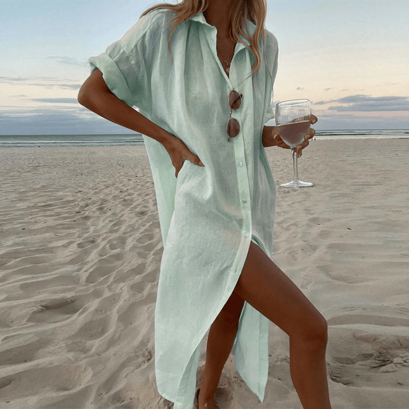Abella | Robe De Plage Légère À Boutons Pour Femme | Mi - Longue - Looksy