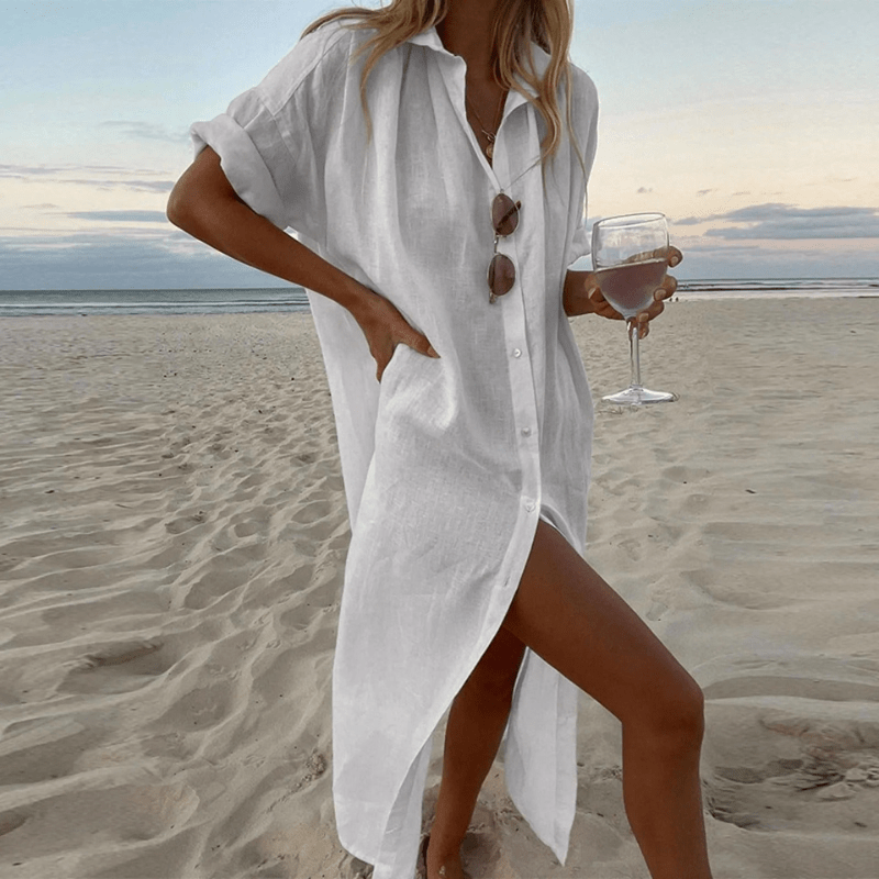 Abella | Robe De Plage Légère À Boutons Pour Femme | Mi - Longue - Looksy