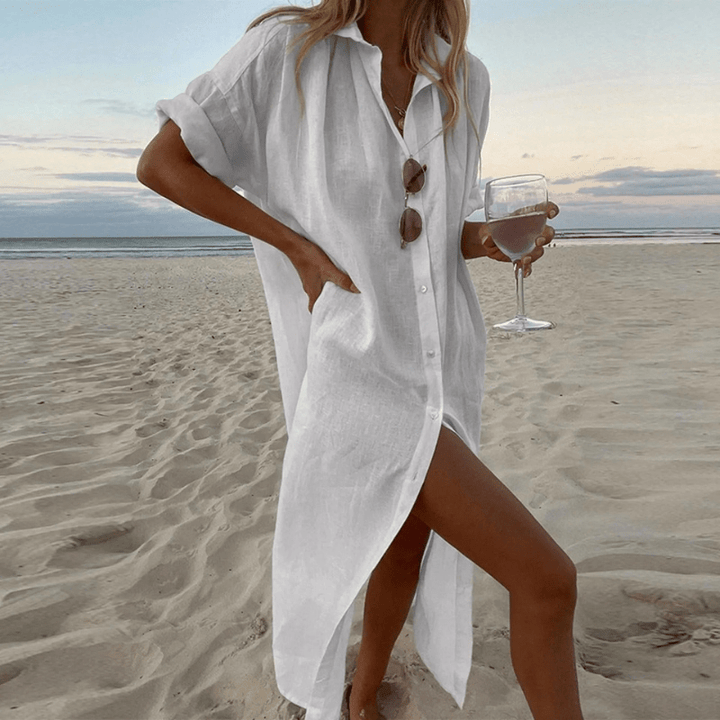 Abella | Robe De Plage Légère À Boutons Pour Femme | Mi - Longue - Looksy