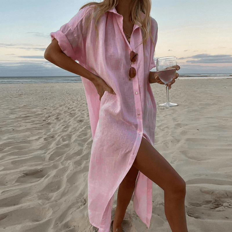 Abella | Robe De Plage Légère À Boutons Pour Femme | Mi - Longue - Looksy