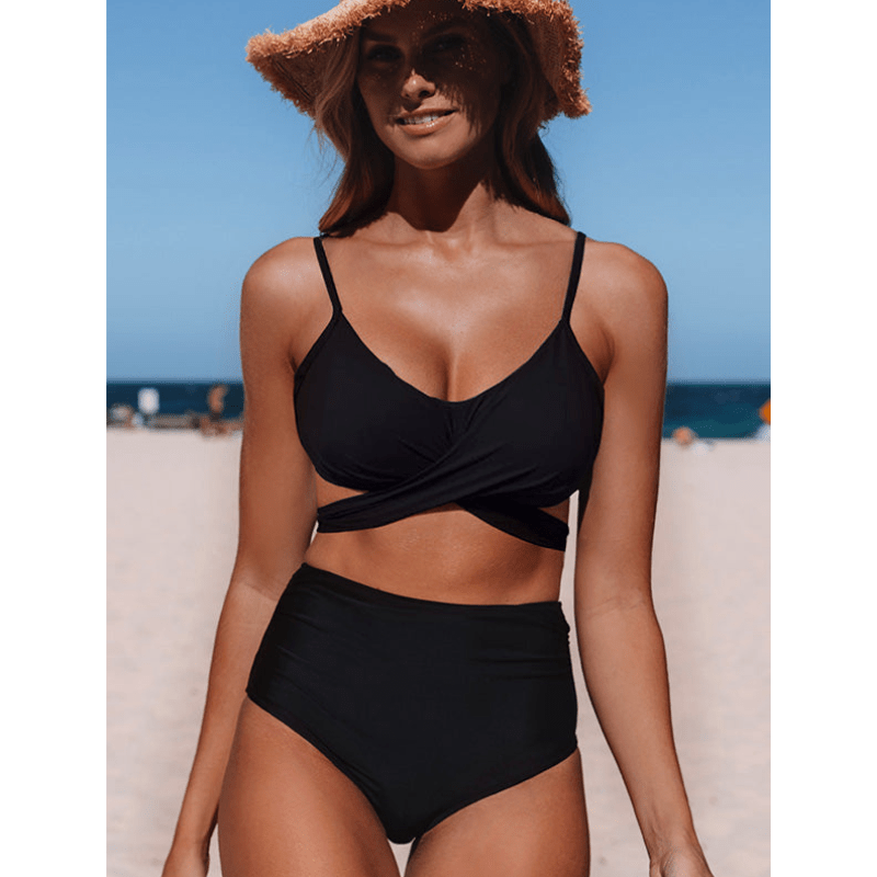 Aenor | Ensemble bikini taille haute torsadé devant pour femme | Deux pièces - Looksy