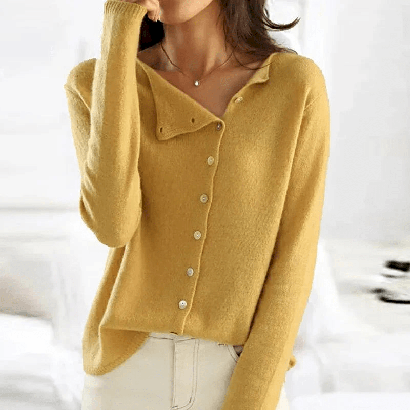 Alix | Gilet Femme Asymétrique en Maille | Boutonné - Looksy