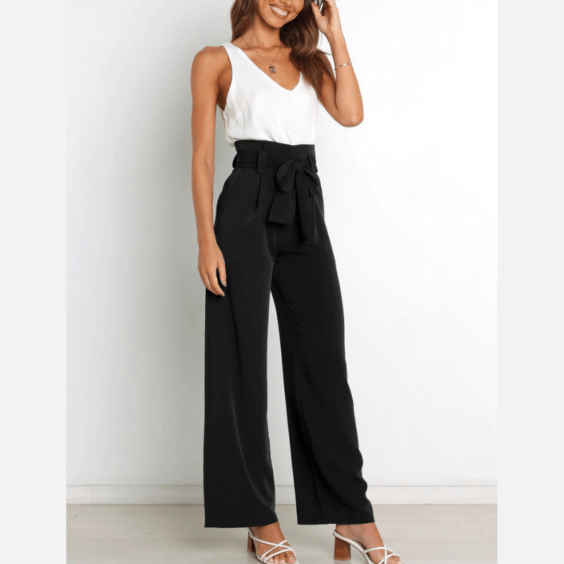 Amance | Pantalon Large Ceinturé Femme | Taille Haute - Looksy