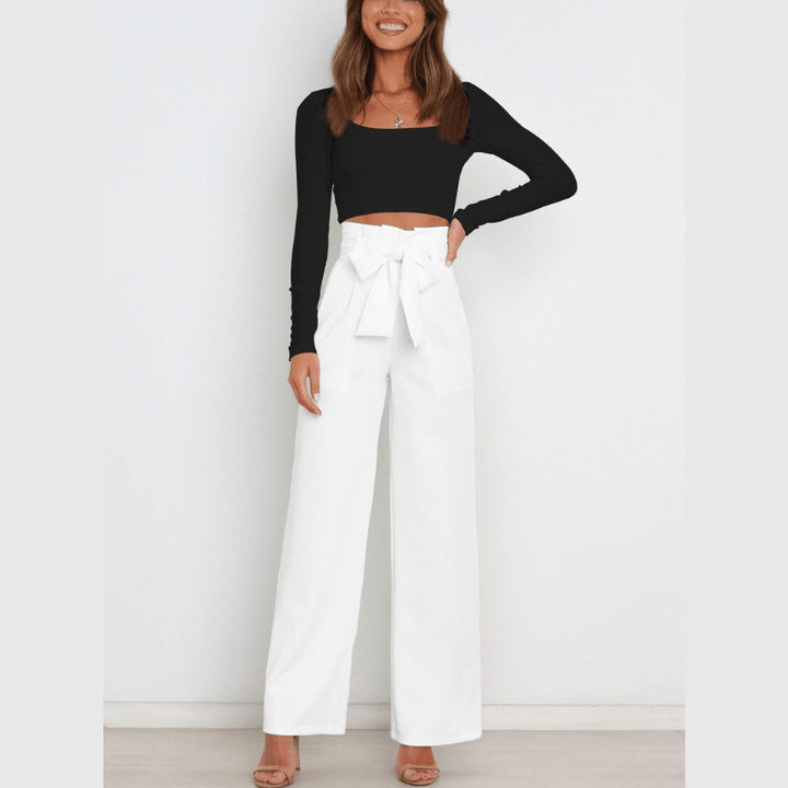 Amance | Pantalon Large Ceinturé Femme | Taille Haute - Looksy