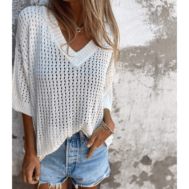 Aria | Haut Ajouré Aérien & Stylé Femme | Manches Mi - Longues - Looksy