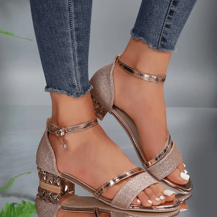 Asa | Sandales Élégantes Femme avec Bride Cheville & Finition Brillante | Talons - Looksy
