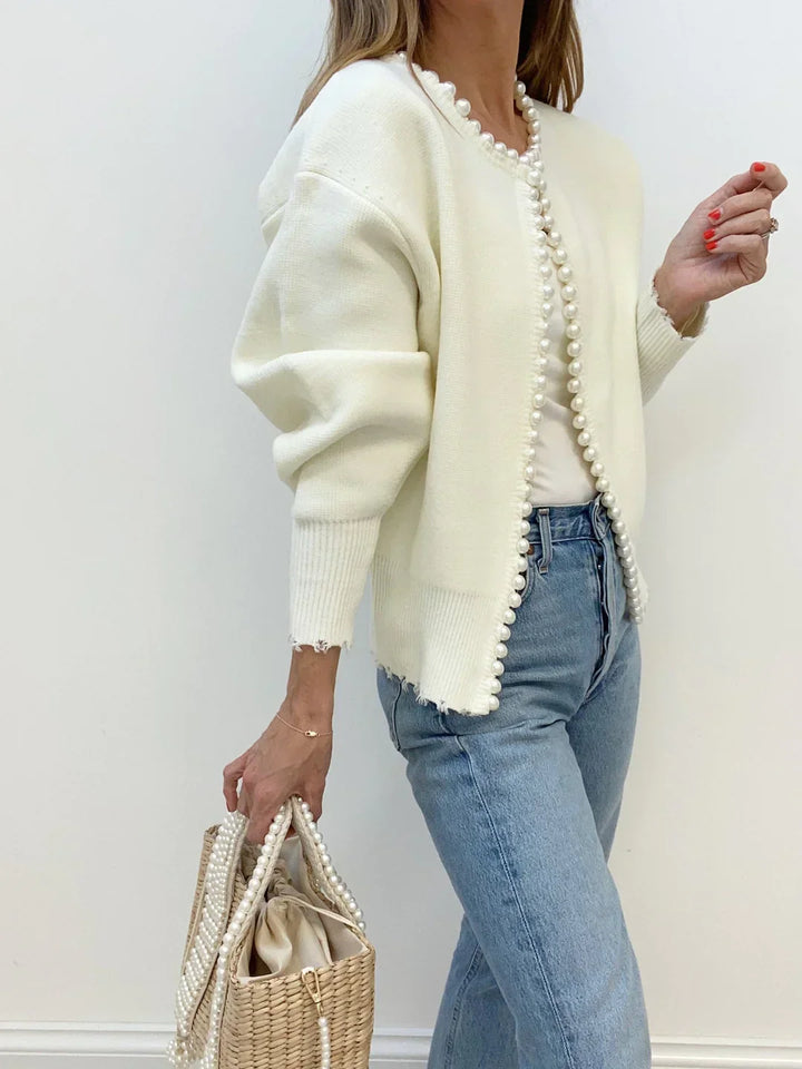 Cardigan Maille Élégant Femme - Doux Confortable Détails Perlés