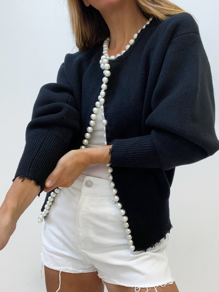 Cardigan Maille Élégant Femme - Doux Confortable Détails Perlés