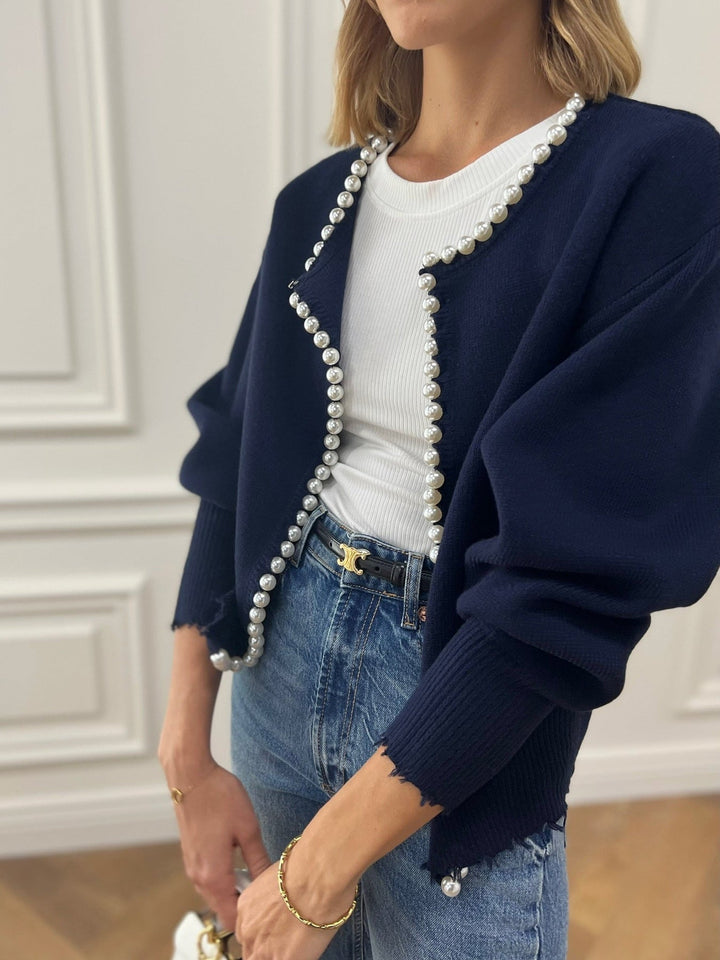 Cardigan Maille Élégant Femme - Doux Confortable Détails Perlés