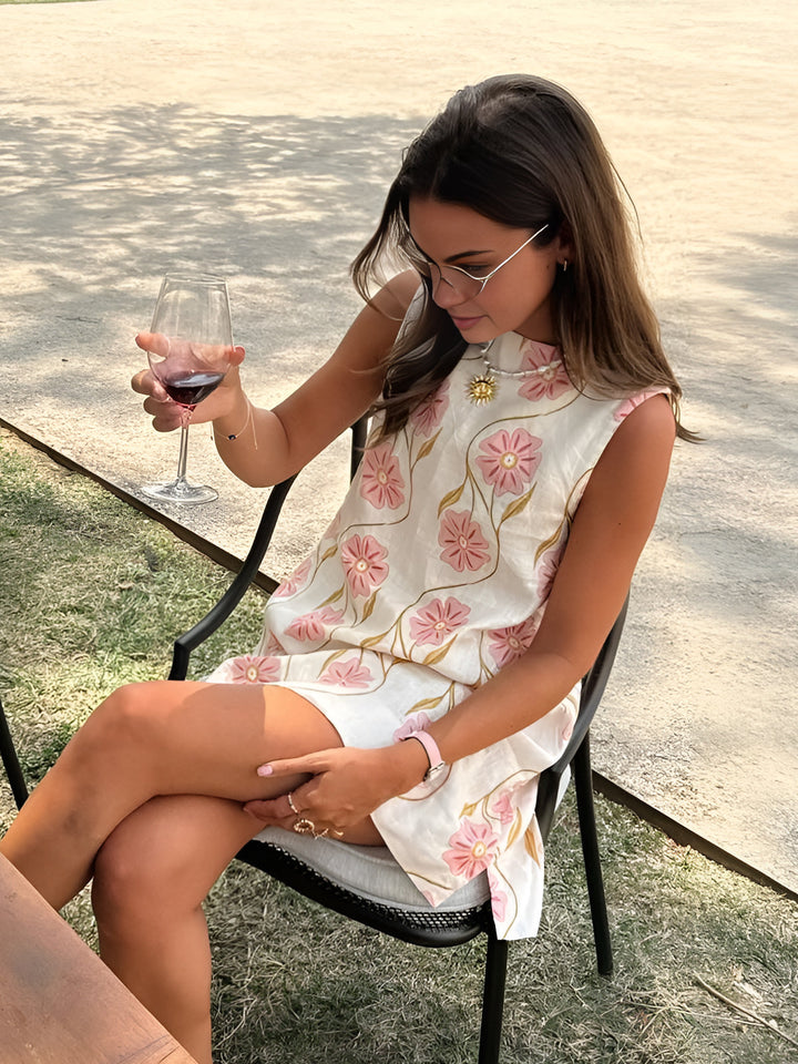 Robe Courte Fleurs Coton Lin Chic Été