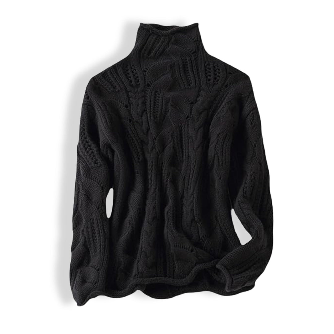 Pull Col Roulé Femme Bleu Ciel Maille Torsadée Chaud Hiver