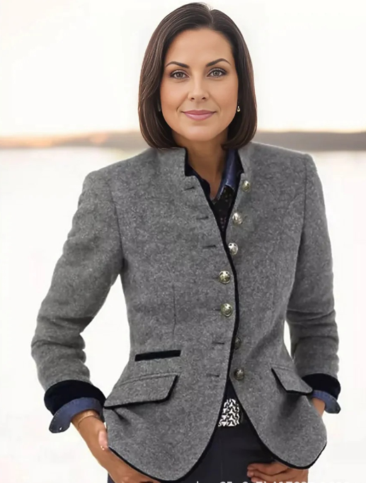Blazer Chic en Laine Gris - Élégant et Structuré pour Femme