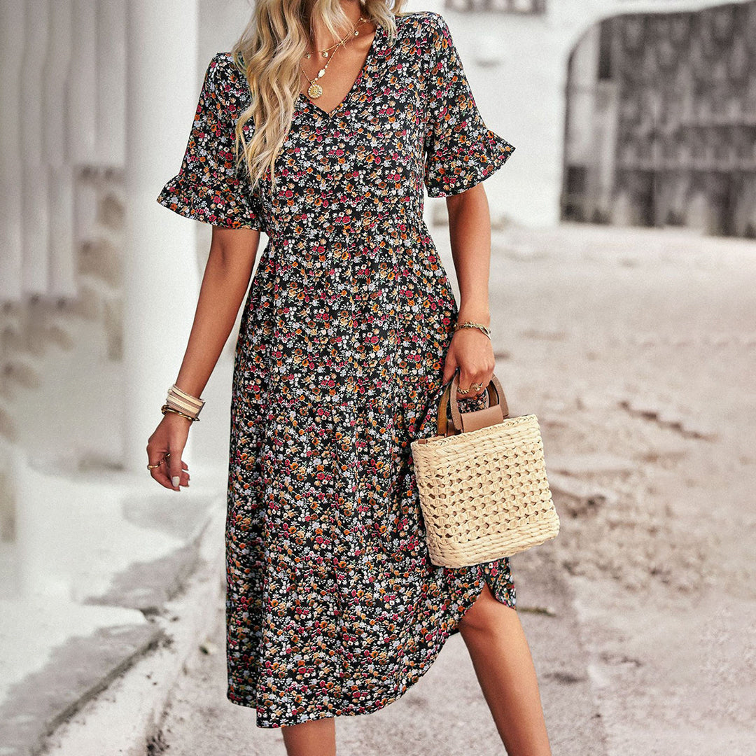 Robe Longue Bohème Fleurie | Fluide, Élégante & Confort