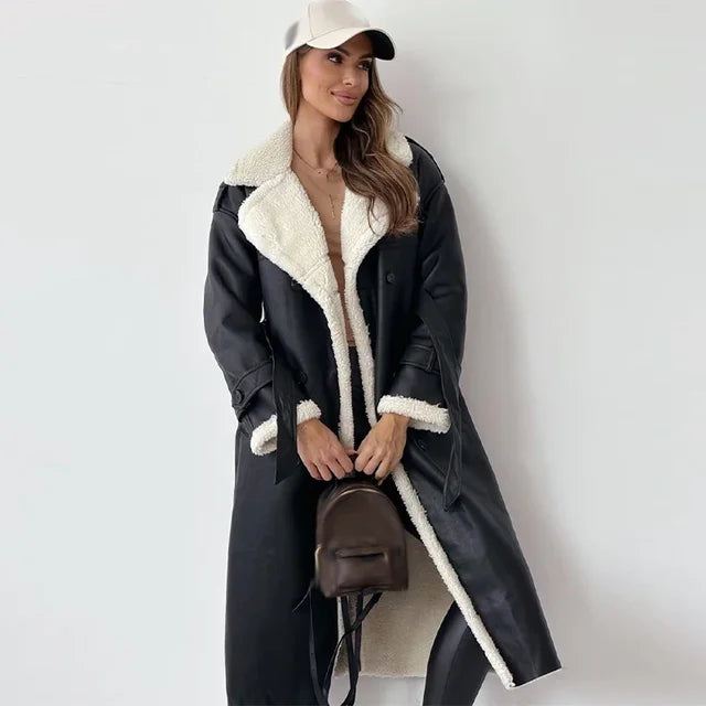 Manteau Long Similicuir & Mouton : Chaleur Élégante Hivernale