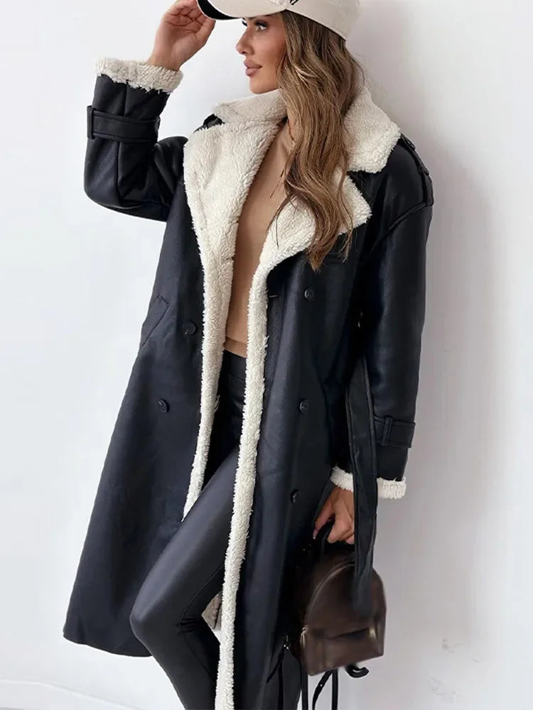 Manteau Long Similicuir & Mouton : Chaleur Élégante Hivernale