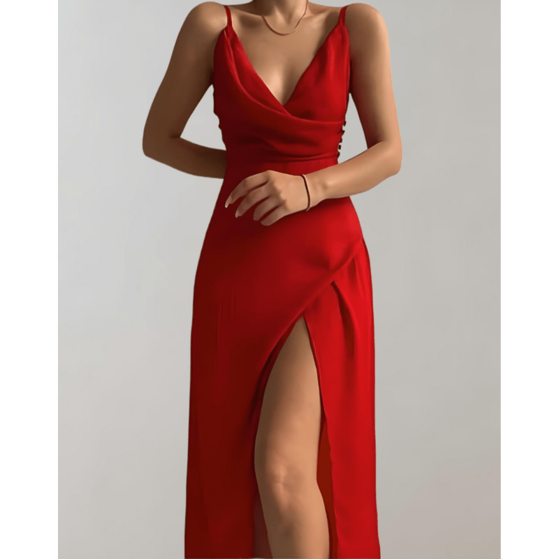 Britta | Robe Longue Évasée Drapée Élégante Femme | Maxi - Looksy