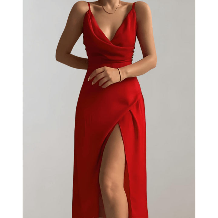 Britta | Robe Longue Évasée Drapée Élégante Femme | Maxi - Looksy
