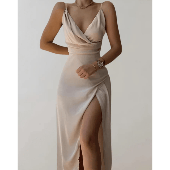 Britta | Robe Longue Évasée Drapée Élégante Femme | Maxi - Looksy