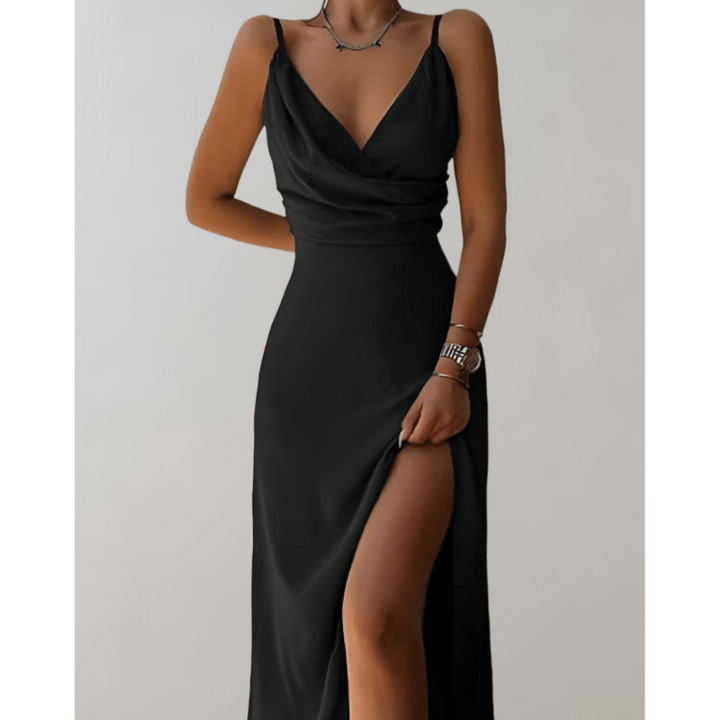 Britta | Robe Longue Évasée Drapée Élégante Femme | Maxi - Looksy
