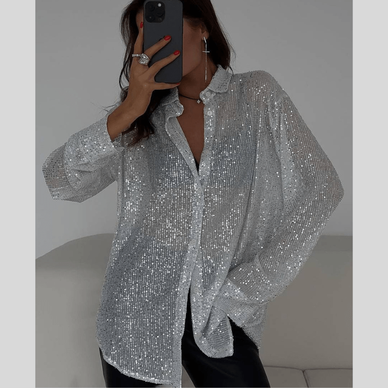 Bronwyn | Chemise Pailletée Scintillante Femme | Boutonnée - Looksy