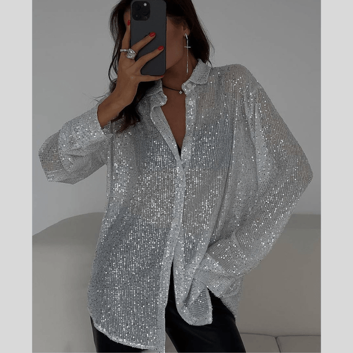 Bronwyn | Chemise Pailletée Scintillante Femme | Boutonnée - Looksy