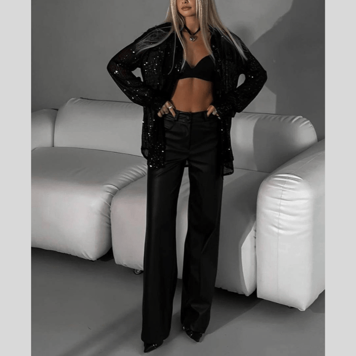 Bronwyn | Chemise Pailletée Scintillante Femme | Boutonnée - Looksy