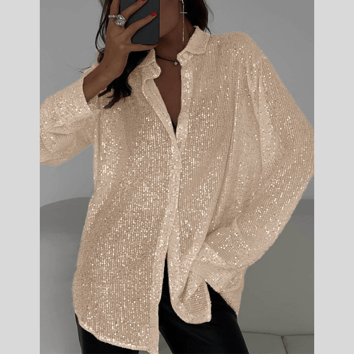 Bronwyn | Chemise Pailletée Scintillante Femme | Boutonnée - Looksy