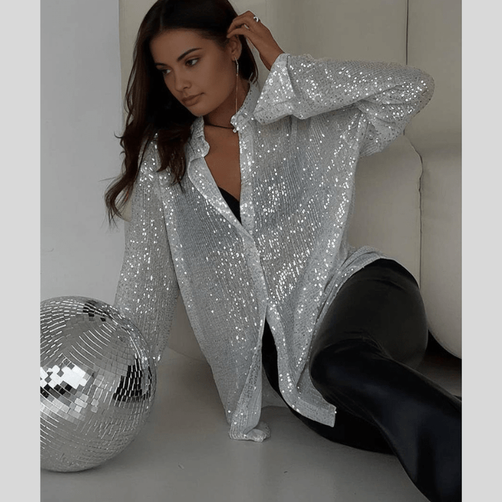 Bronwyn | Chemise Pailletée Scintillante Femme | Boutonnée - Looksy