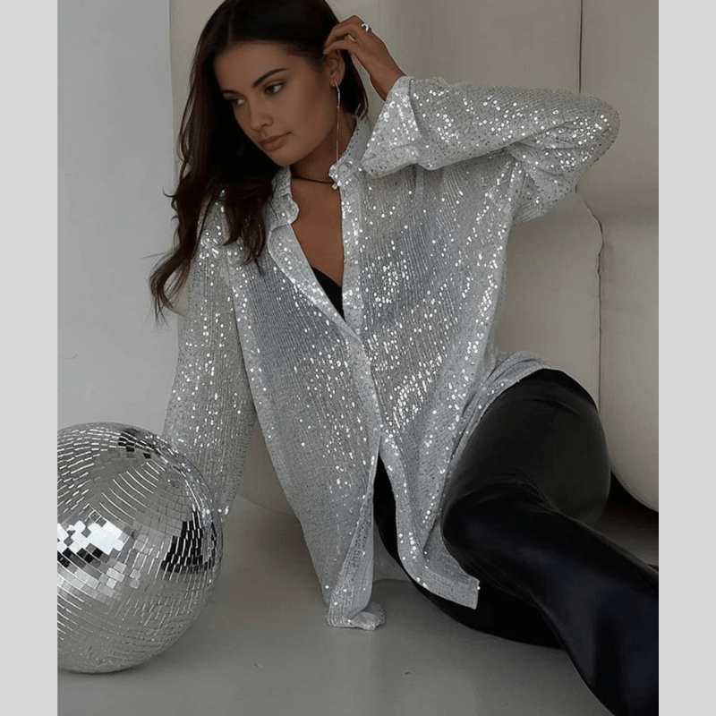 Bronwyn | Chemise Pailletée Scintillante Femme | Boutonnée - Looksy