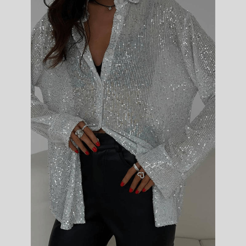 Bronwyn | Chemise Pailletée Scintillante Femme | Boutonnée - Looksy
