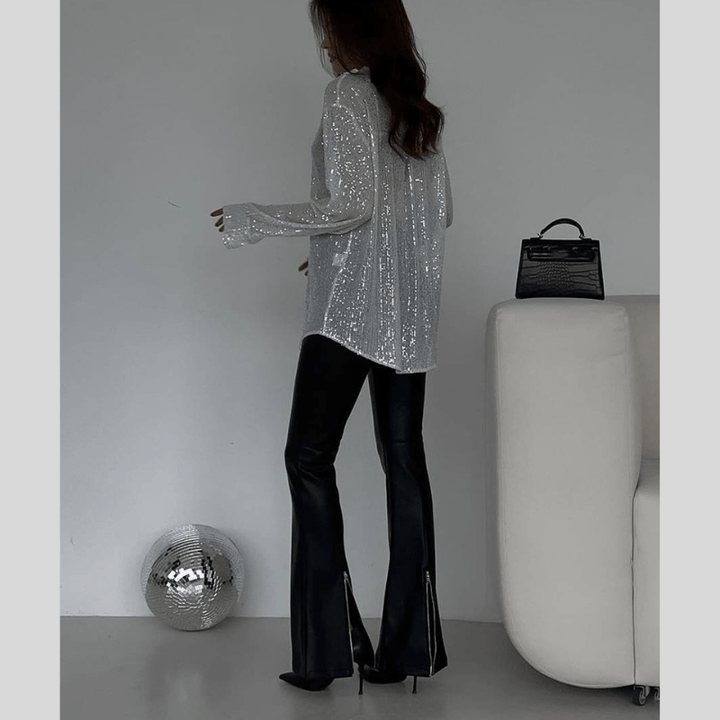 Bronwyn | Chemise Pailletée Scintillante Femme | Boutonnée - Looksy