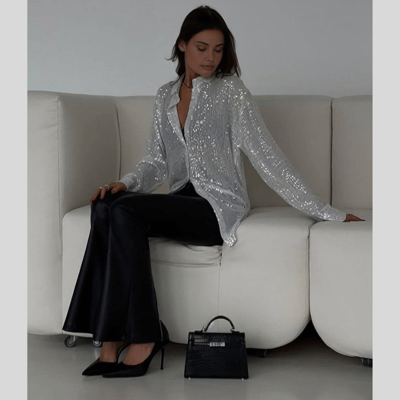 Bronwyn | Chemise Pailletée Scintillante Femme | Boutonnée - Looksy