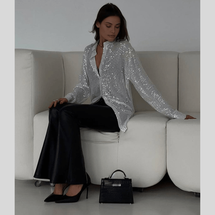 Bronwyn | Chemise Pailletée Scintillante Femme | Boutonnée - Looksy