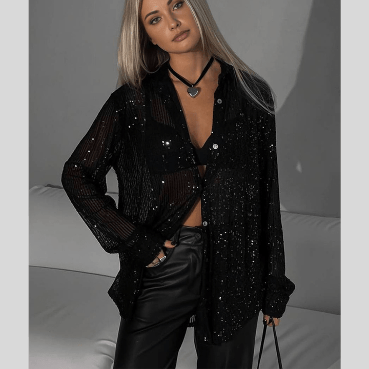Bronwyn | Chemise Pailletée Scintillante Femme | Boutonnée - Looksy
