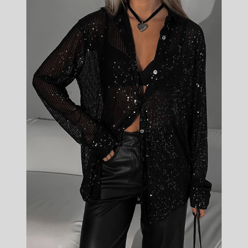 Bronwyn | Chemise Pailletée Scintillante Femme | Boutonnée - Looksy