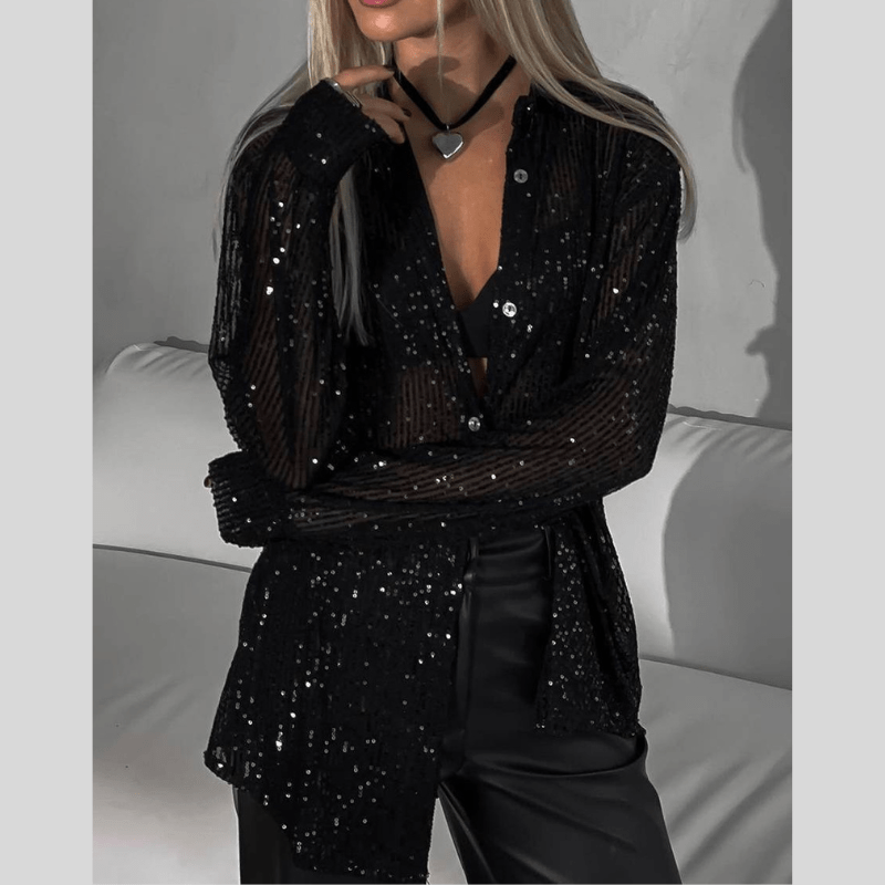 Bronwyn | Chemise Pailletée Scintillante Femme | Boutonnée - Looksy