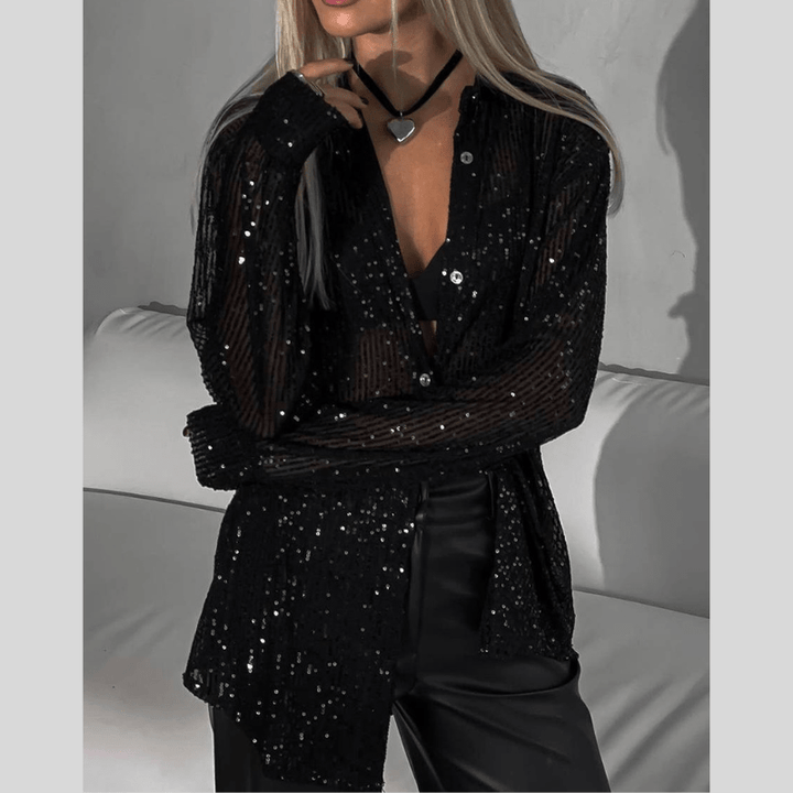 Bronwyn | Chemise Pailletée Scintillante Femme | Boutonnée - Looksy