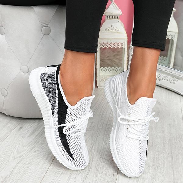 Baskets Sport Femme Blanc Noir Légères Confortables Marche