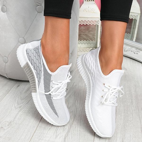 Baskets Sport Femme Blanc Noir Légères Confortables Marche