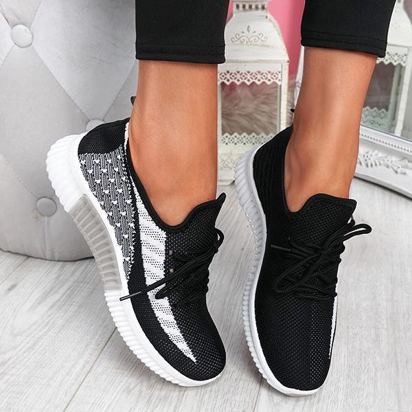 Baskets Sport Femme Blanc Noir Légères Confortables Marche
