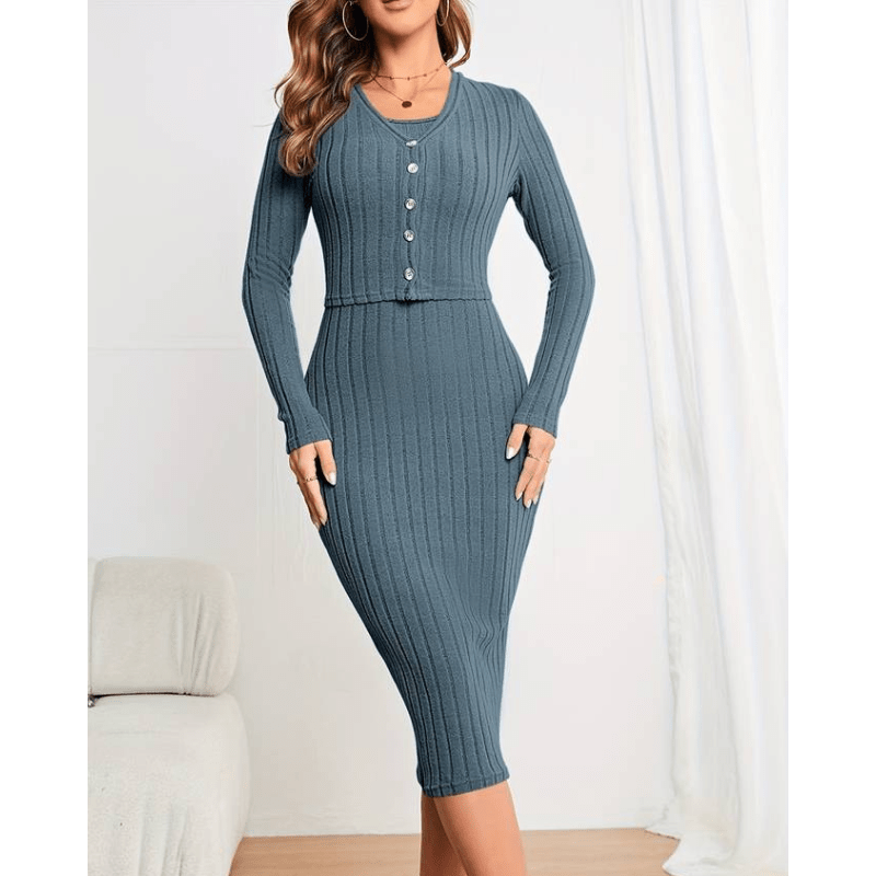 Camilla | Robe Élégante En Maille Côtelée Pour Femme | Ensemble Deux Pièces - Looksy