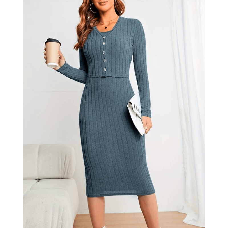 Camilla | Robe Élégante En Maille Côtelée Pour Femme | Ensemble Deux Pièces - Looksy
