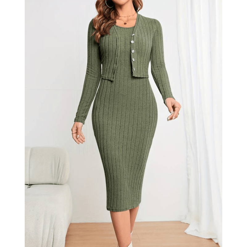 Camilla | Robe Élégante En Maille Côtelée Pour Femme | Ensemble Deux Pièces - Looksy