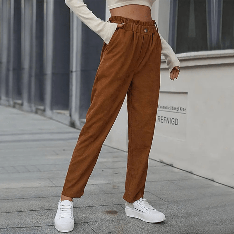 Carine | Pantalon Femme en Velours Côtelé | Taille Haute - Looksy