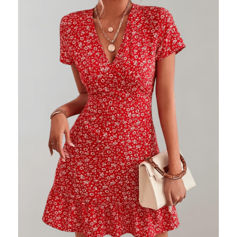 Daria | Robe Fleurie à Encolure En V Et Ourlet Volanté Pour Femme | Mini - Looksy