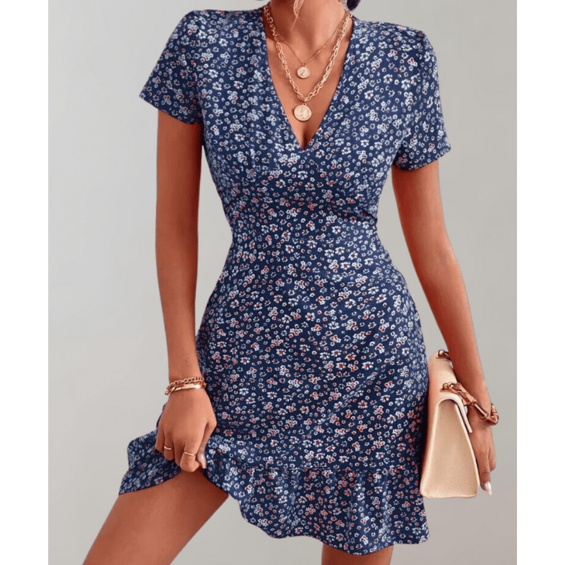 Daria | Robe Fleurie à Encolure En V Et Ourlet Volanté Pour Femme | Mini - Looksy