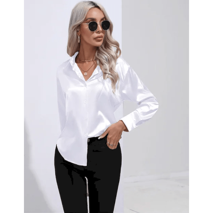 Denisa | Chemise Élégante Brillante Pour Femme | Manches Longues - Looksy