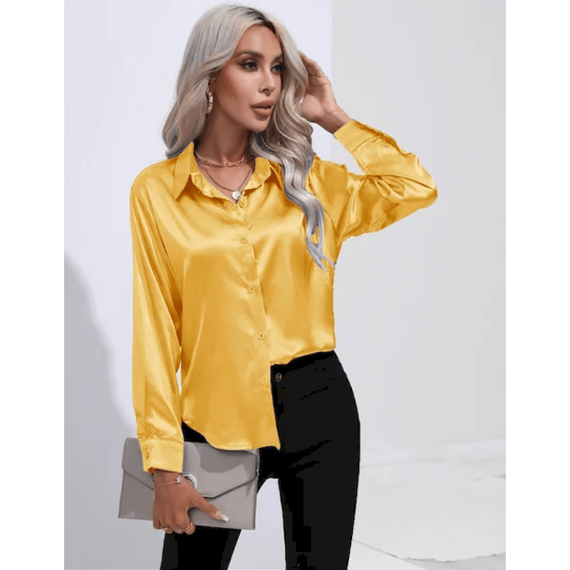 Denisa | Chemise Élégante Brillante Pour Femme | Manches Longues - Looksy