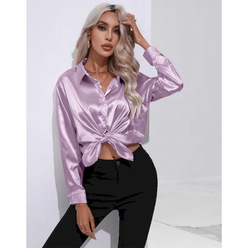 Denisa | Chemise Élégante Brillante Pour Femme | Manches Longues - Looksy